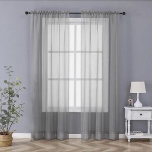 Modern gray Solid Sheer Classic sheer Curtains Full-Length Accents